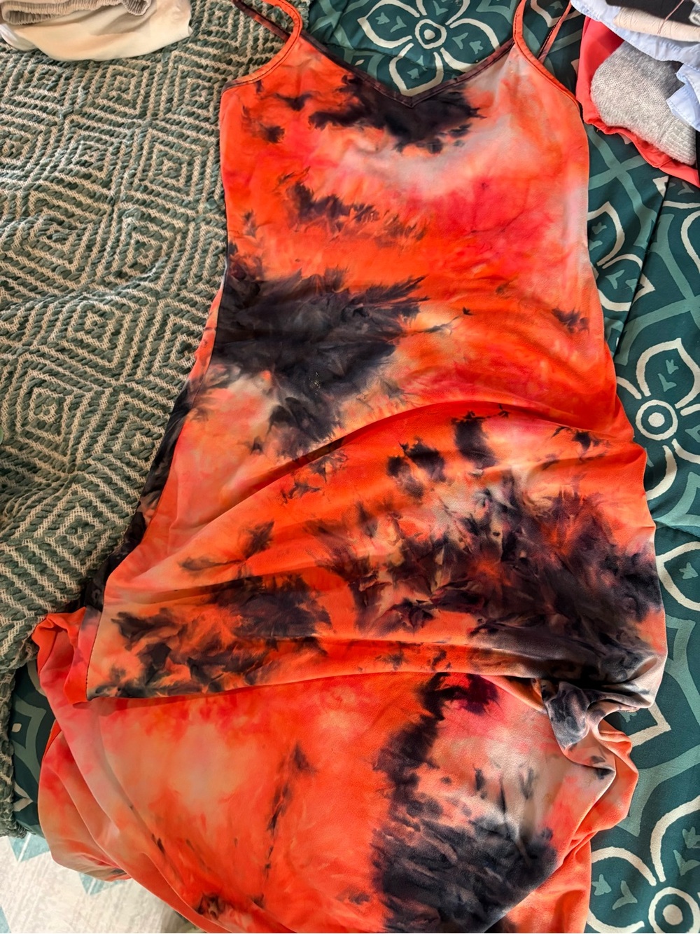 Wearever Coral & Black Tie-Dye Slip Dress size S